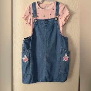 365 KIDS by GARANIMALS Denim Girls Overall Dress with Pink Butterfly- Size 7